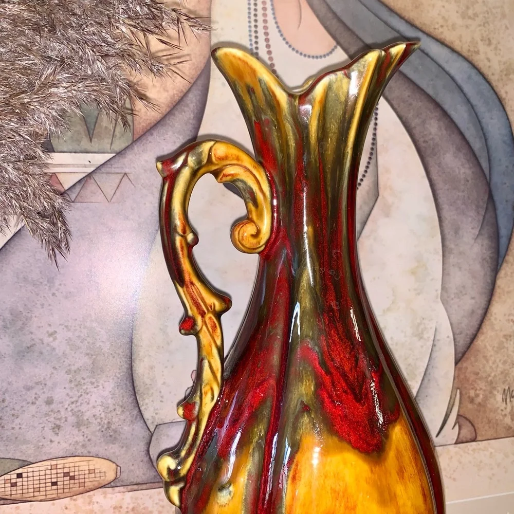 v i n t a g e :: Tall Midcentury Modern MCM Drip Vase Pottery Pitcher - Picture 4 of 15